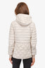 'S Max Mara Cream Quilted Thin Zip-Up Jacket with Hood Size 8 US