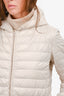 'S Max Mara Cream Quilted Thin Zip-Up Jacket with Hood Size 8 US