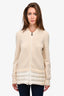 Moncler Cream Wool Knit 'Maglione Tricot' Zip-Up Sweater With Quilted Hem Size M