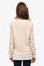 Moncler Cream Wool Knit 'Maglione Tricot' Zip-Up Sweater With Quilted Hem Size M