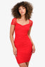 Wolford Red Sheer Cap Sleeve Ruched Midi Dress Size S