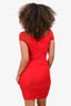 Wolford Red Sheer Cap Sleeve Ruched Midi Dress Size S