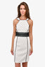 Versace White/Black Sleeveless Lace Detail Embellished Midi Dress Size 42