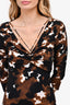 Roberto Cavalli Brown/Yellow Printed Ruched Dress Size 42