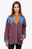 Sandro Blue/Red Denim Striped Knit Detailed Jacket Size 2