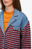 Sandro Blue/Red Denim Striped Knit Detailed Jacket Size 2