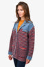 Sandro Blue/Red Denim Striped Knit Detailed Jacket Size 2