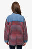 Sandro Blue/Red Denim Striped Knit Detailed Jacket Size 2