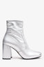 Prada Silver Metallic Square Toed Ankle Boots Size 38.5