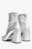 Prada Silver Metallic Square Toed Ankle Boots Size 38.5