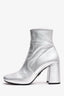 Prada Silver Metallic Square Toed Ankle Boots Size 38.5