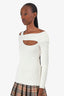 Safiyaa White Ribbed Knit Cut-out Long Sleeve Top Size Large