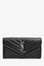 Saint Laurent 2018 Black Chevron Leather Large Cassandre Wallet