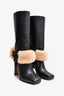 Off-White Black Leather Shearling Embellished 'For Riding' Heeled Boots Size 36