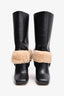 Off-White Black Leather Shearling Embellished 'For Riding' Heeled Boots Size 36