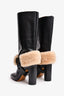 Off-White Black Leather Shearling Embellished 'For Riding' Heeled Boots Size 36