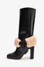 Off-White Black Leather Shearling Embellished 'For Riding' Heeled Boots Size 36