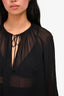 Frame Black Silk Sheer Neck Tie Long Bell Sleeve Top Size XS