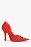 Balenciaga Red Tweed Knife Heels with Gold Button Size 36