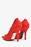 Balenciaga Red Tweed Knife Heels with Gold Button Size 36