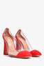 Aquazzura Red Suede/PVC Block Heels Size 36