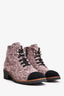 Pre-Loved Chanel™ Purple/Black Tweed Lace Up Ankle Boots Size 38