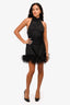 Amanda Uprichard Black Silk Feather Trim 'Lunaria' Mini Dress Size S