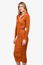 Self-Portrait Burnt Orange Knit V-Neck Button Detail Collared Midi Dress Size M