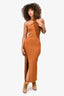 Nicholas Brown/Orange Ribbed Knit Twisted Front 'Daija' Midi Dress Size S