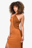 Nicholas Brown/Orange Ribbed Knit Twisted Front 'Daija' Midi Dress Size S