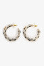 Pre-Loved Chanel™ 2023 Gold Toned Metal Leather Chain CC Hoop Earrings with Crystals