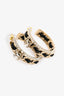 Pre-Loved Chanel™ 2023 Gold Toned Metal Leather Chain CC Hoop Earrings with Crystals