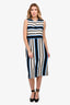 Dolce & Gabbana White/Black/Blue Striped Silk Sleeveless Midi Dress Size 50