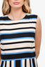 Dolce & Gabbana White/Black/Blue Striped Silk Sleeveless Midi Dress Size 50