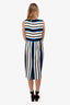 Dolce & Gabbana White/Black/Blue Striped Silk Sleeveless Midi Dress Size 50