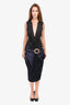 Jacquemus Runway Black/Navy Blue Brooch Embellished Midi Dress Size 34