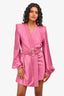 Zhivago Pink Satin Shoulder Pad 'Cala Conta' Mini Dress With Belt Size 4 US