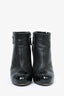 Pre-Loved Chanel™ Black Leather Heeled Booties with Patent Toe Cap Size 36 (As Is)