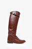 Hermès Brown Leather Flat "Jumping Boots" with Silver Kelly Buckle Est. Size 37/38