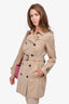 Burberry London Beige Canvas 'Kensington' Trench Coat with Belt Size 8 US