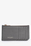 Saint Laurent 2014 Grey Grained Leather Zip Card Holder