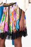 Versace Multicolour Pleated Silk Twill & Lace Mini Skirt Size 40