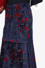 Yigal Azrouel Navy/Red Velvet Embellished Midi Skirt Size 4