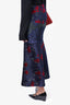 Yigal Azrouel Navy/Red Velvet Embellished Midi Skirt Size 4