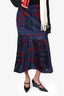 Yigal Azrouel Navy/Red Velvet Embellished Midi Skirt Size 4