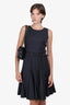 Oscar de la Renta Grey Wool Pleated Dress With Belt Size 8