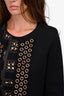 Maje Black Knit Open Cardigan with Gold Grommet Detail Size 3