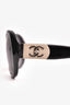 Pre-Loved Chanel™ Black Acrylic Oversized Sunglasses with Beige Leather CC Turn Lock Sides