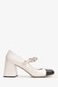 Miu Miu White/Black Patent Leather Mary Jane Pumps With Pearl Chain Strap Size 36