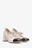 Miu Miu White/Black Patent Leather Mary Jane Pumps With Pearl Chain Strap Size 36